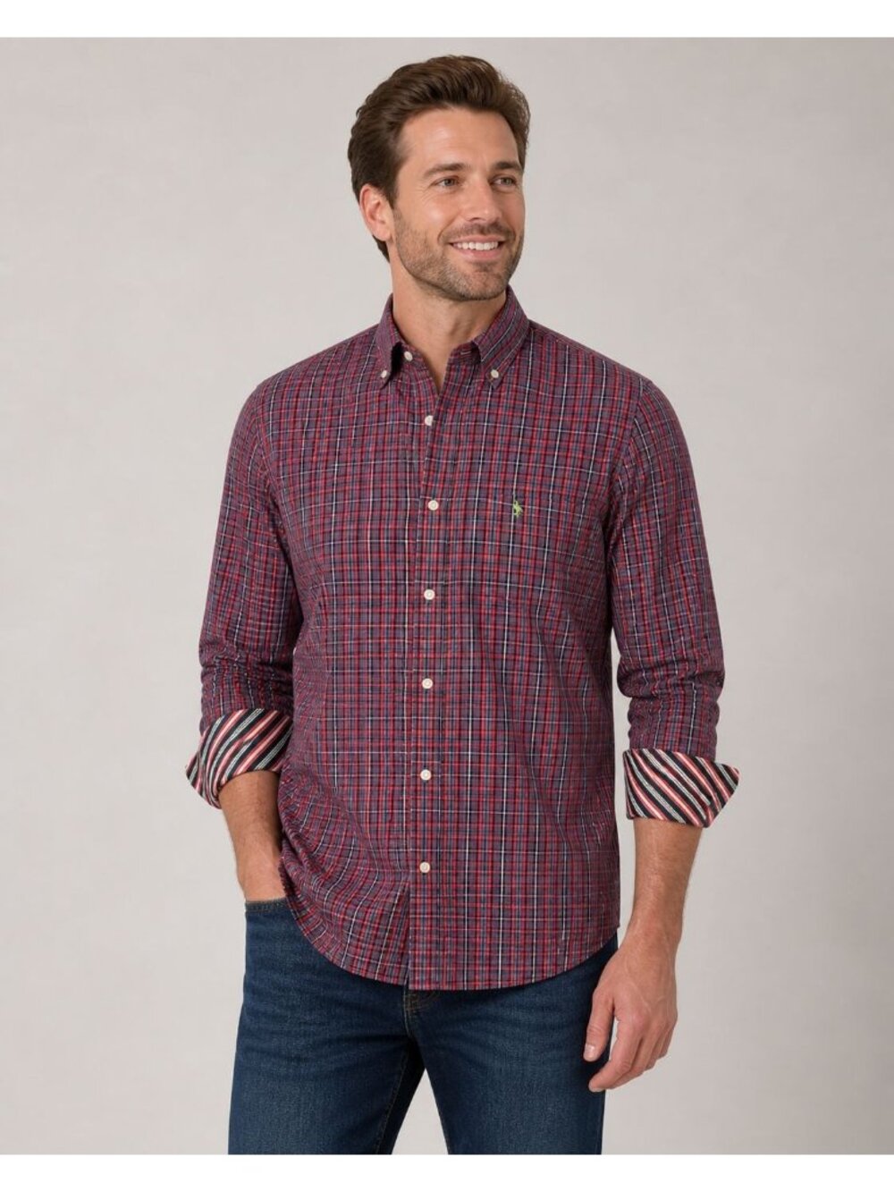 Tailorbyrd Mens Shirt Button Down Red Plaid Long Sleeve Flip Cuff Size XL